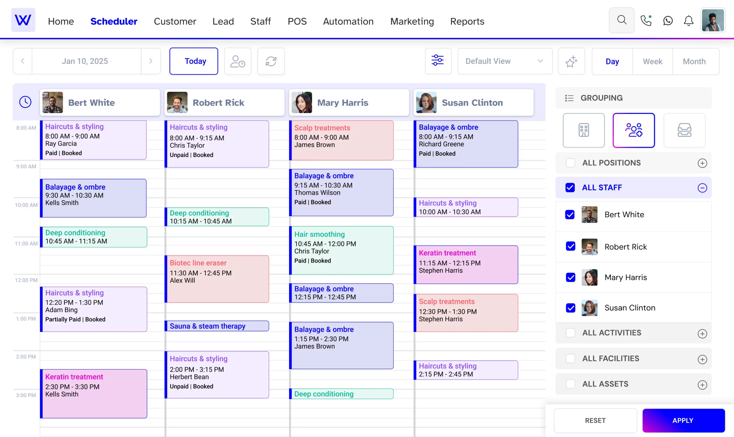 Salon scheduler calendar