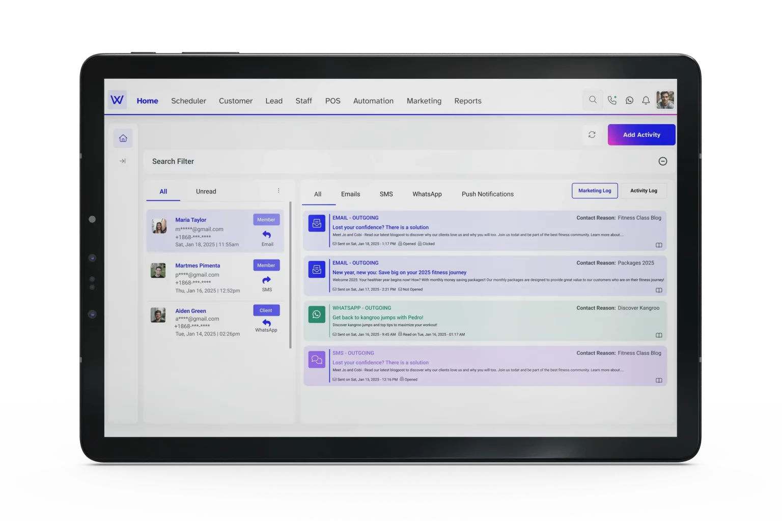 Wellyx gym messaging system
