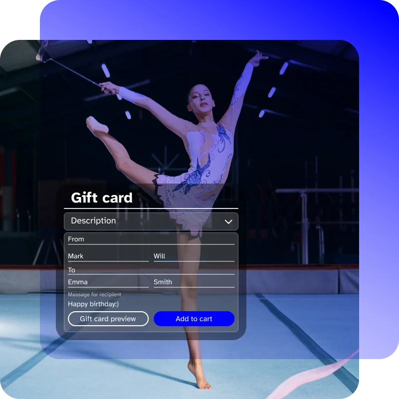 Gymnastics software gift card management