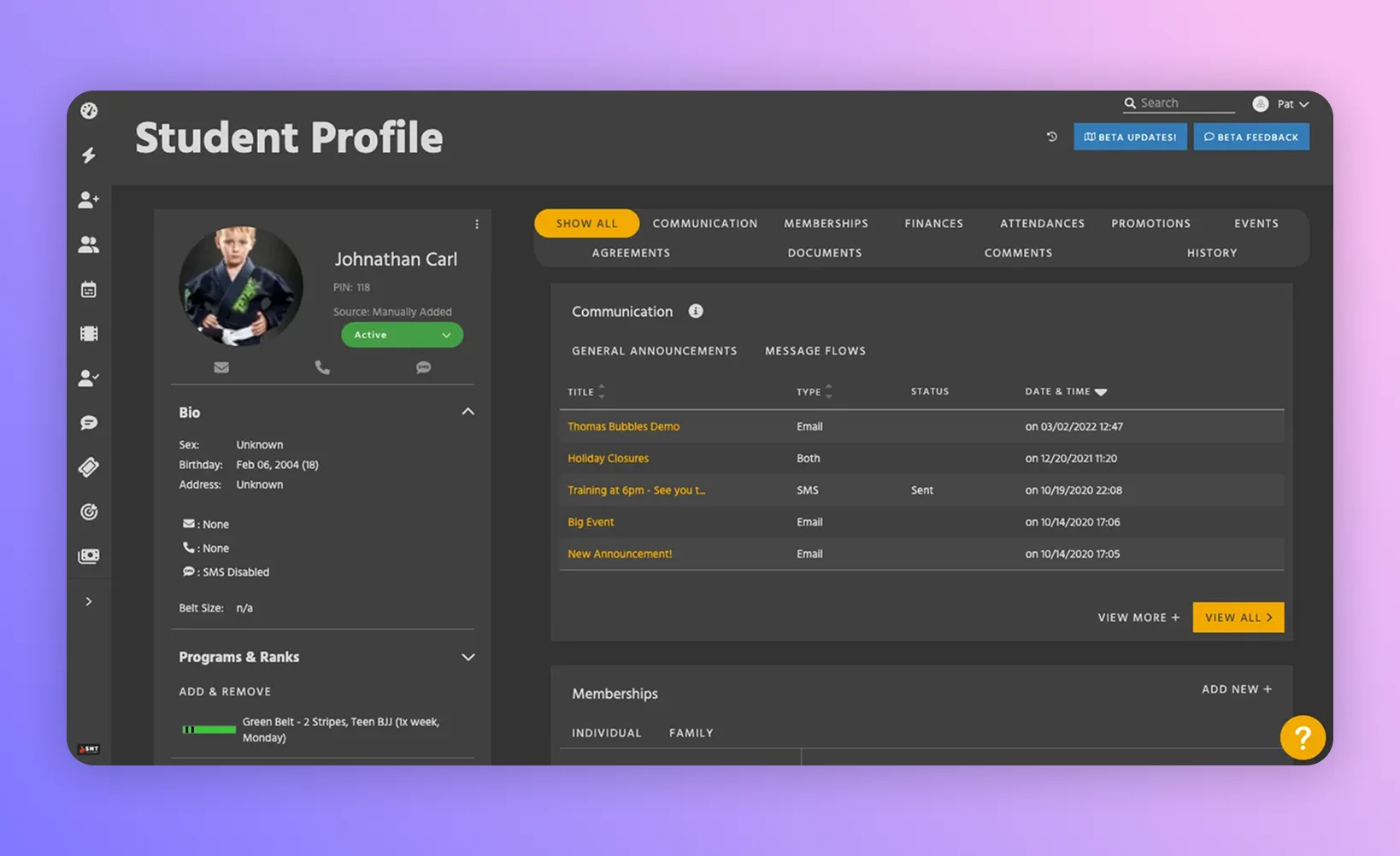 Kicksite for martial arts studios