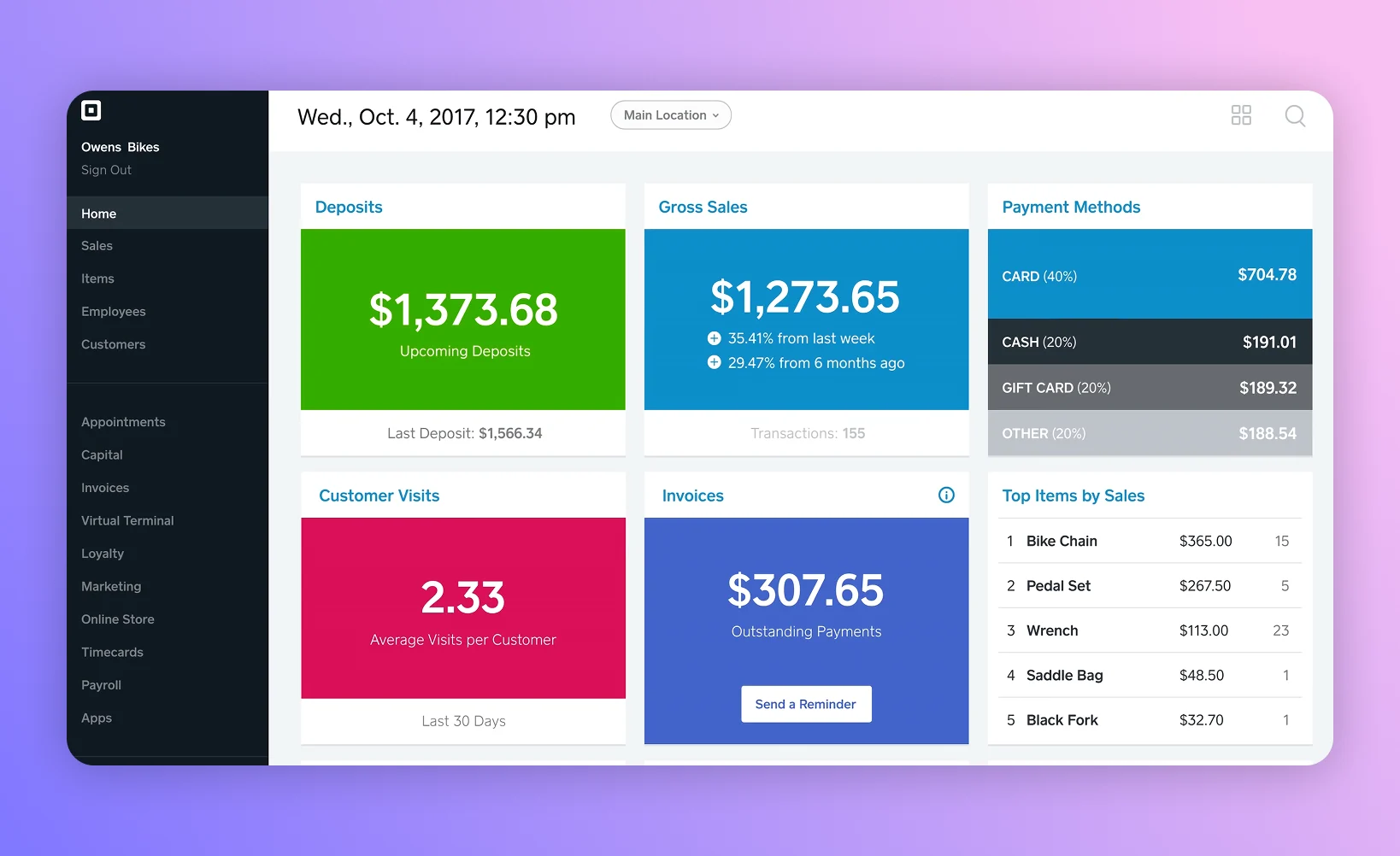 Square POS app for dance studios